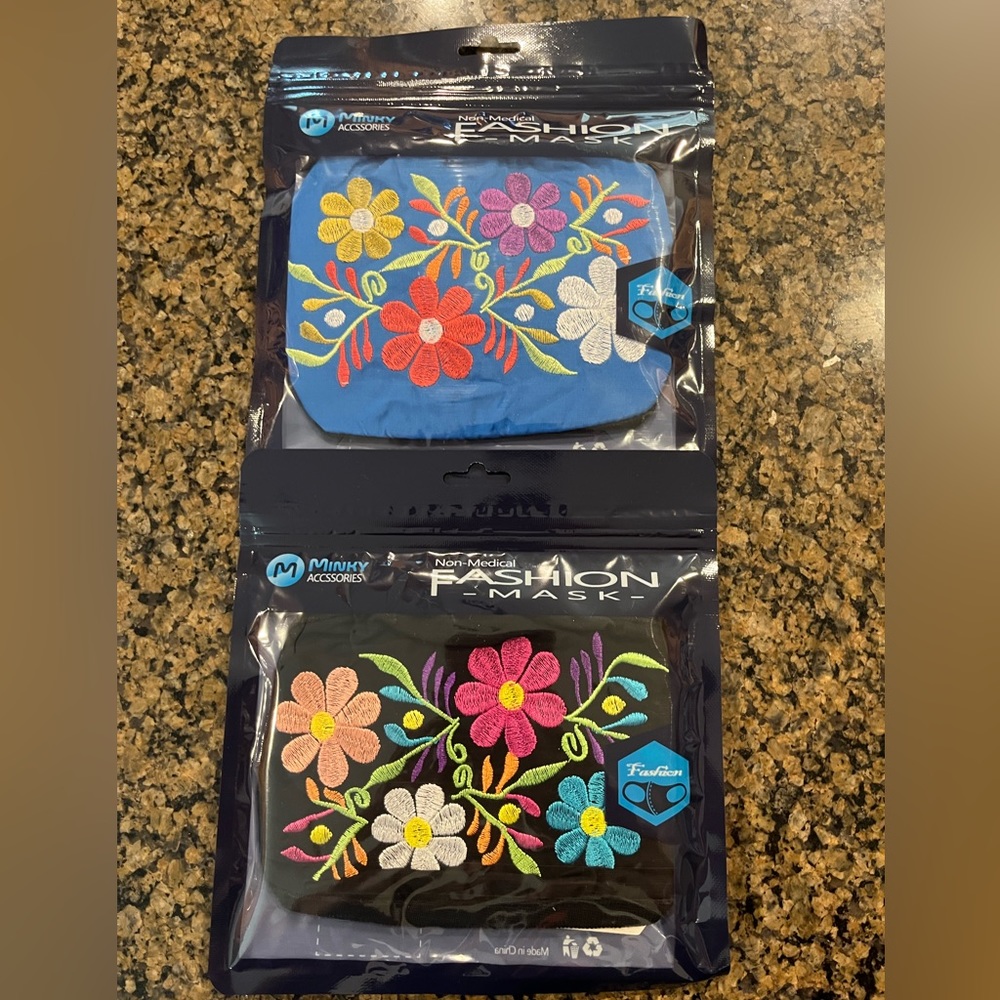 Set of 3 Non Medical floral embroidered fashion face masks Minky Accessories NWT